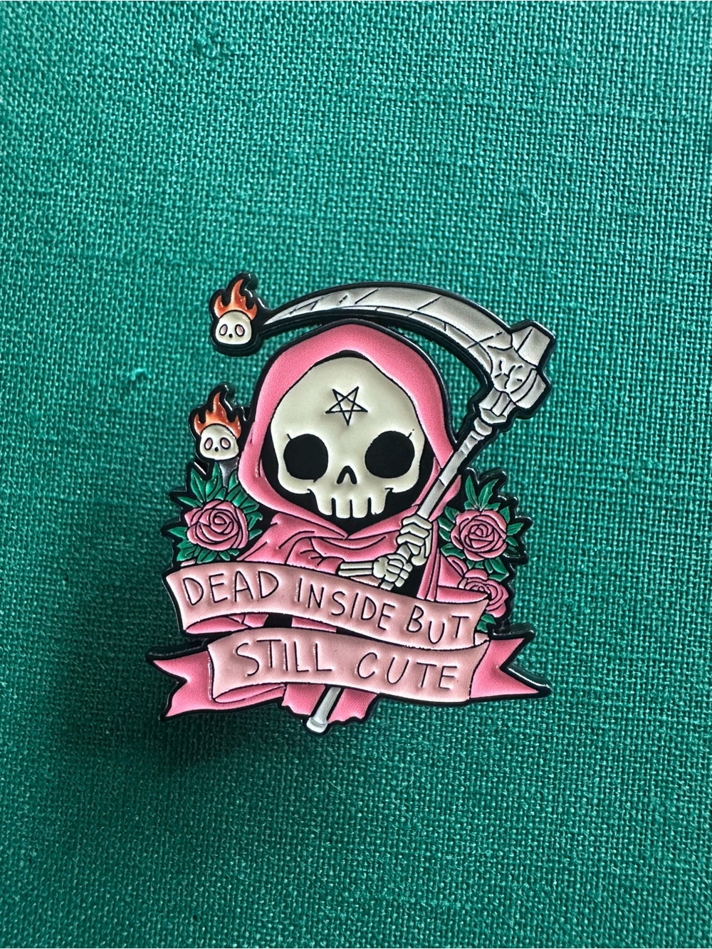 Pink Grim Reaper Enamel Pin - "Dead Inside But Still Cute"